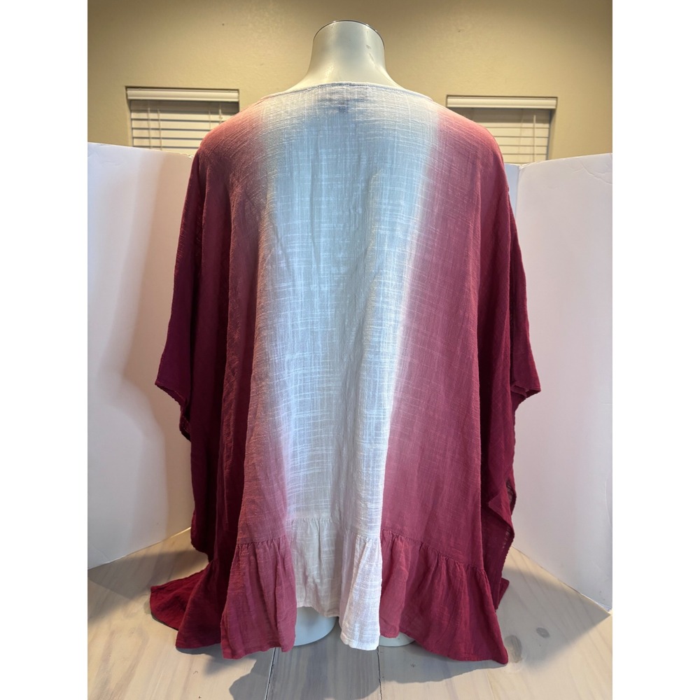 Lane Bryant Womens Plus 14/16 Cotton Ombre Gauze Poncho Top Ruffle Hem Burgundy - Picture 2 of 11